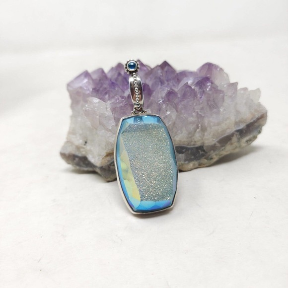 Colleen Lopez Womens Pendant 925 Sterling Silver Blue Mystic Druzy Quartz Stone - Picture 8 of 9
